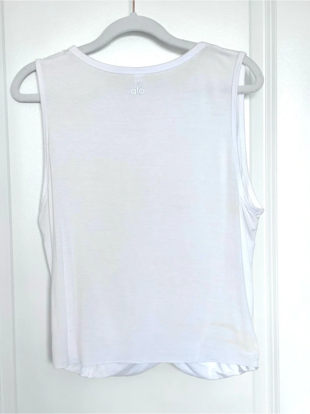 Alo Yoga White Draped Side Muscle Tank Top Sleeveless Active Large Athleisure